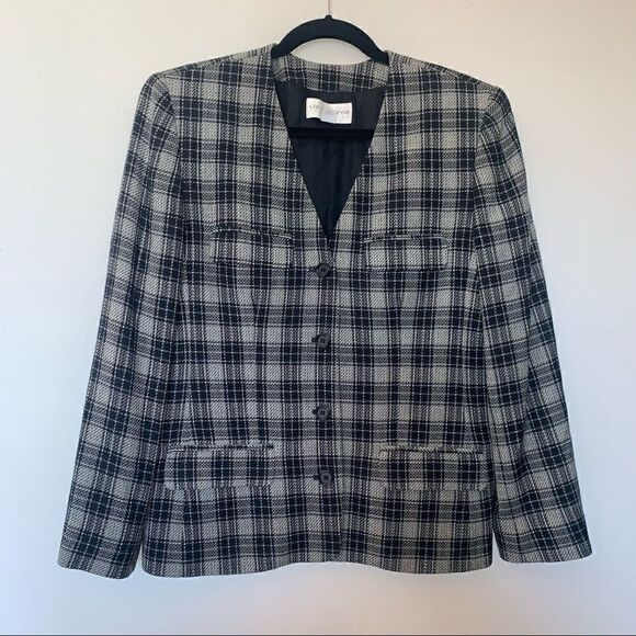 Vintage Liz Claiborne Collection Plaid Print Blazer Jacket - Picture 1 of 9